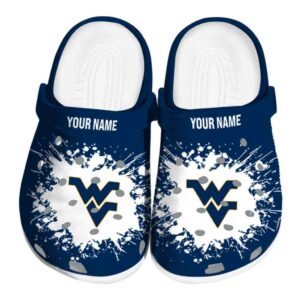 Custom West Virginia Mountaineers Splatter Background Crocs Best selling