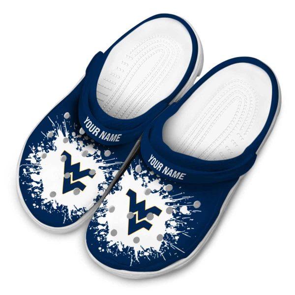Custom West Virginia Mountaineers Splatter Background Crocs Trendy
