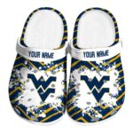 Custom West Virginia Mountaineers Zigzag Paint Burst Crocs Best selling