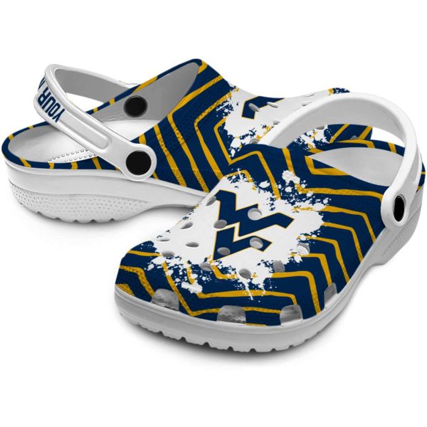 Custom West Virginia Mountaineers Zigzag Paint Burst Crocs Latest Model
