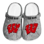 Custom Wisconsin Badgers Cracked Texture Crocs Best selling