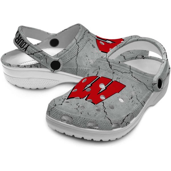 Custom Wisconsin Badgers Cracked Texture Crocs Latest Model