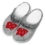 Custom Wisconsin Badgers Cracked Texture Crocs Best selling
