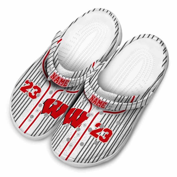 Custom Wisconsin Badgers Pinstripe Pattern Crocs Trendy