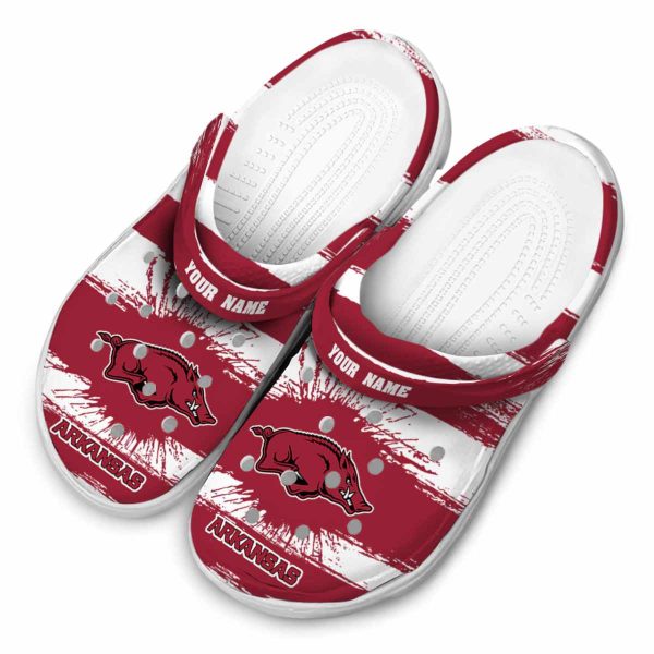 Customized Arkansas Razorbacks Paint Splatter Graphics Crocs Trendy