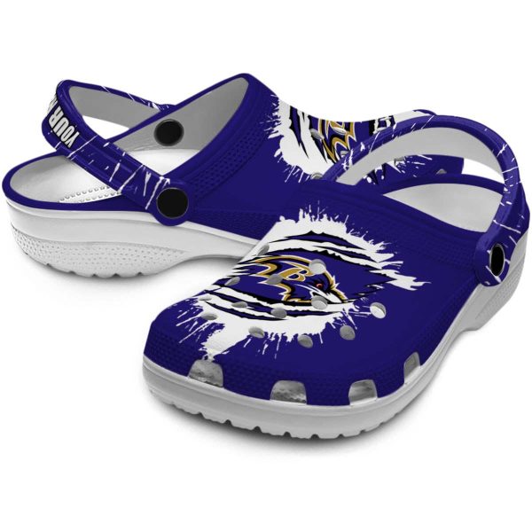 Customized Baltimore Ravens Splash Motif Background Crocs Latest Model