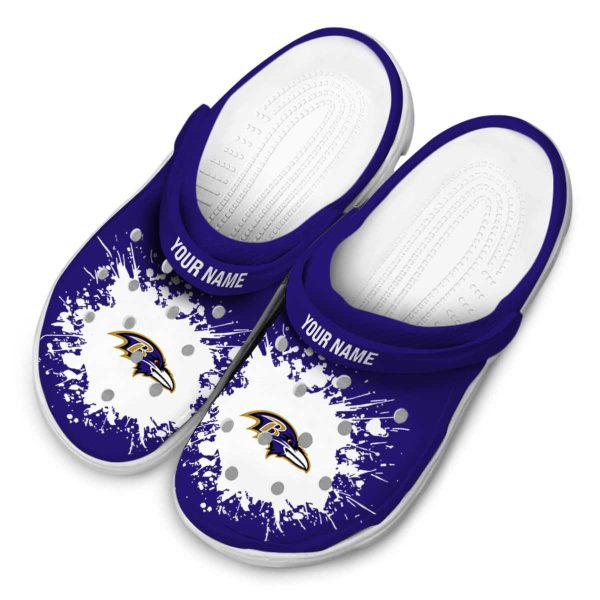 Customized Baltimore Ravens Splatter Background Crocs Trendy
