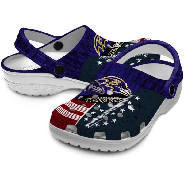 Customized Baltimore Ravens Star Spangled Side Pattern Crocs Latest Model