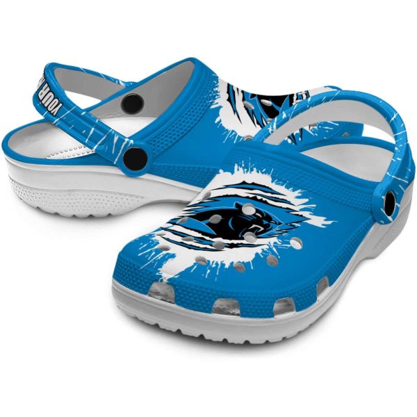 Customized Carolina Panthers Splash Motif Background Crocs Latest Model