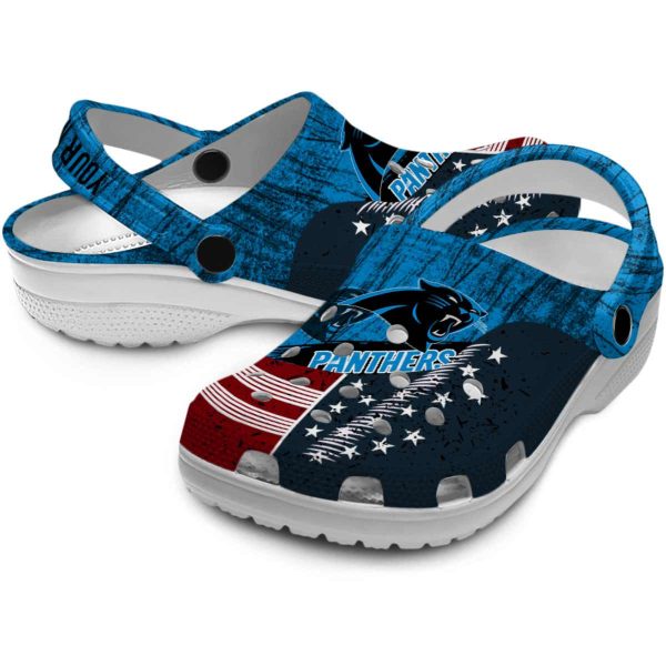Customized Carolina Panthers Star Spangled Side Pattern Crocs Latest Model