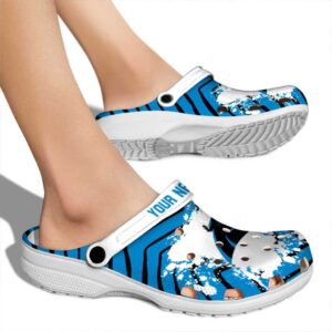 Customized Carolina Panthers Zigzag Paint Burst Crocs High quality