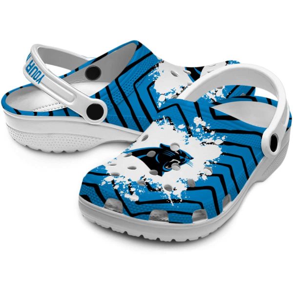 Customized Carolina Panthers Zigzag Paint Burst Crocs Latest Model