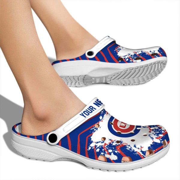 Customized Chicago Cubs Zigzag Paint Burst Crocs High quality