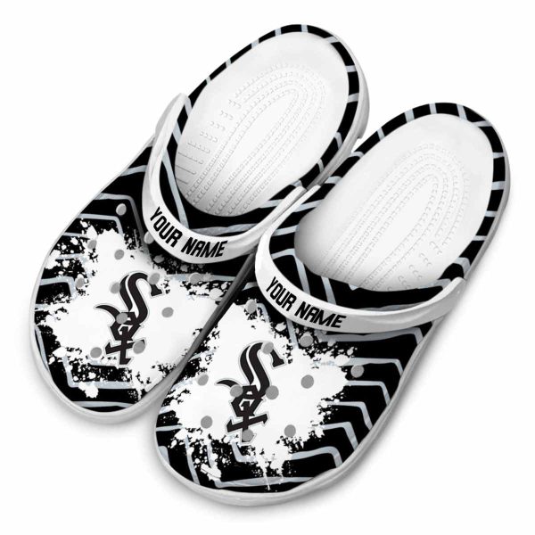 Customized Chicago White Sox Zigzag Paint Burst Crocs Trendy