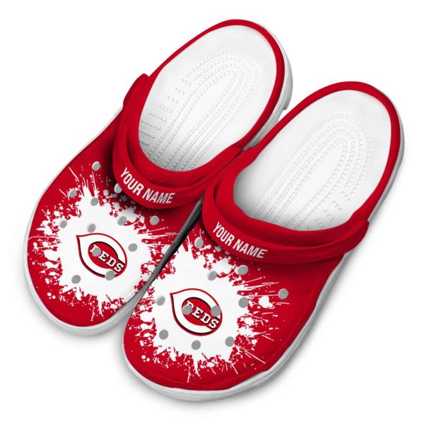 Customized Cincinnati Reds Splatter Background Crocs Trendy