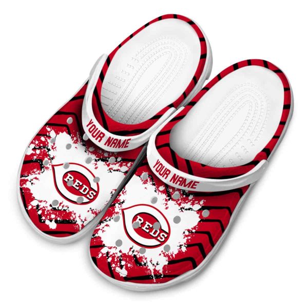 Customized Cincinnati Reds Zigzag Paint Burst Crocs Trendy