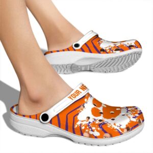 Customized Clemson Tigers Zigzag Paint Burst Crocs High quality