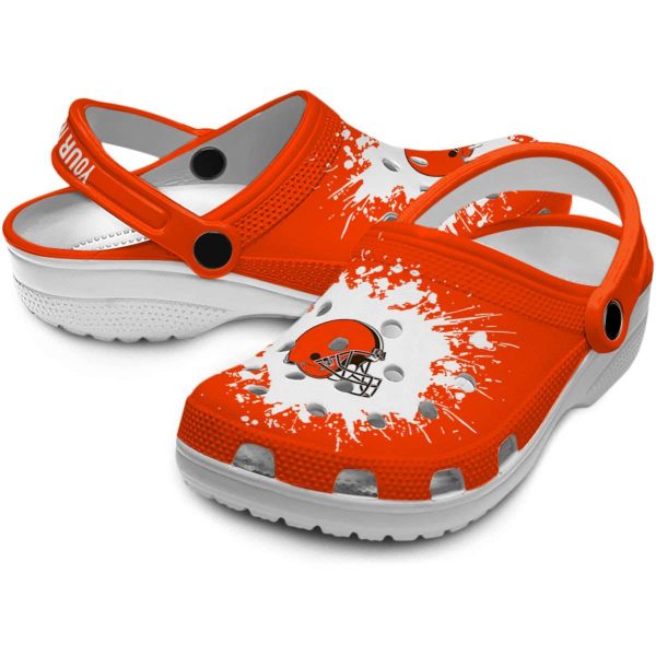 Customized Cleveland Browns Splatter Background Crocs Latest Model