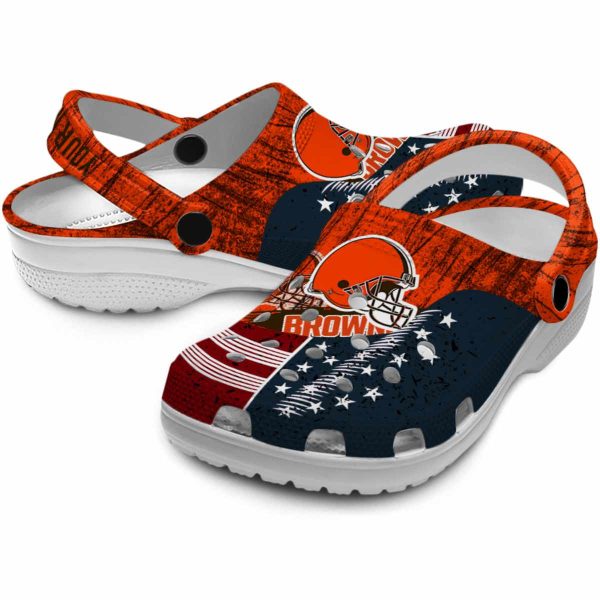 Customized Cleveland Browns Star Spangled Side Pattern Crocs Latest Model