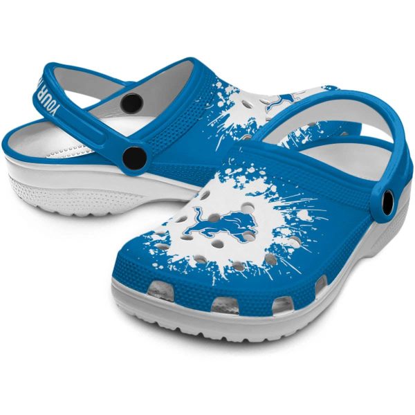 Customized Detroit Lions Splatter Background Crocs Latest Model