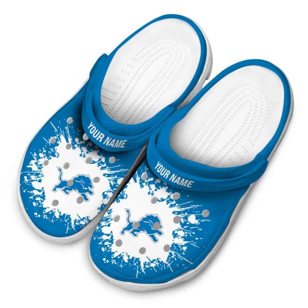 Customized Detroit Lions Splatter Background Crocs Trendy