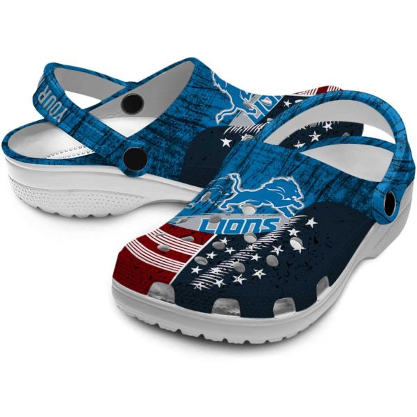 Customized Detroit Lions Star Spangled Side Pattern Crocs Latest Model