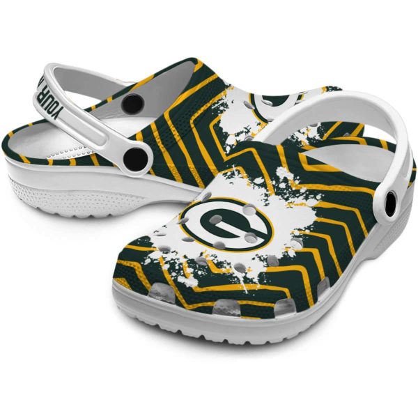 Customized Green Bay Packers Zigzag Paint Burst Crocs Latest Model