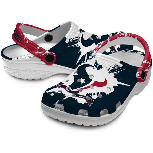 Customized Houston Texans Splatter Pattern Crocs Latest Model