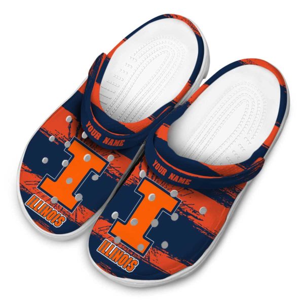 Customized Illinois Fighting Illini Paint Splatter Graphics Crocs Trendy