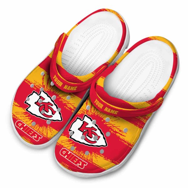Customized Kansas City Chiefs Paint Splatter Graphics Crocs Trendy