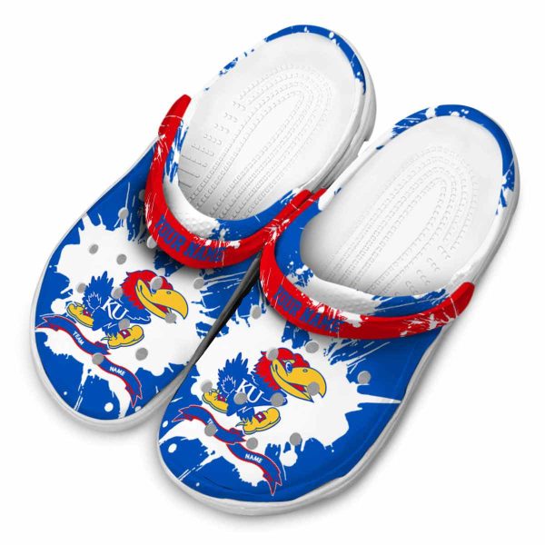 Customized Kansas Jayhawks Splatter Pattern Crocs Trendy