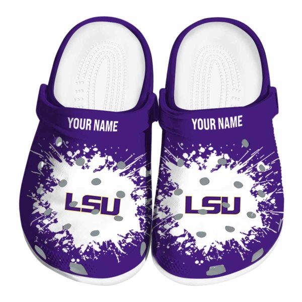 Customized LSU Tigers Splatter Background Crocs Best selling