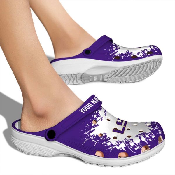 Customized LSU Tigers Splatter Background Crocs High quality
