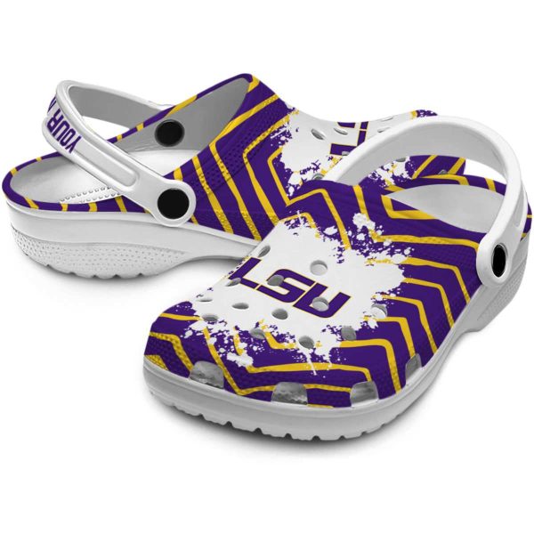 Customized LSU Tigers Zigzag Paint Burst Crocs Latest Model