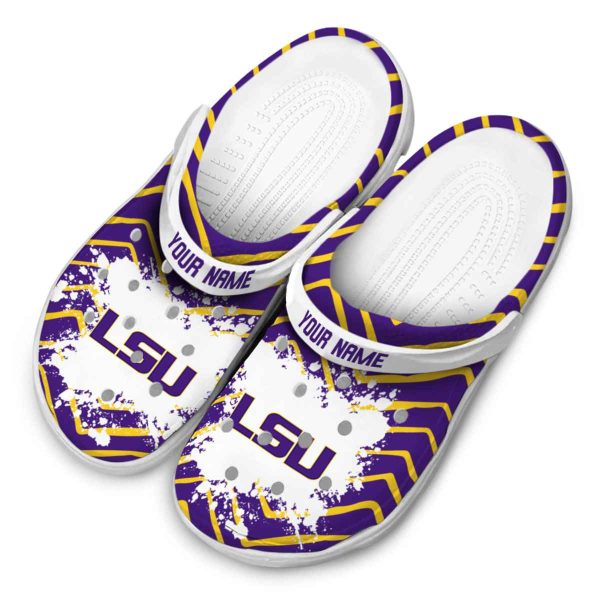Customized LSU Tigers Zigzag Paint Burst Crocs Trendy