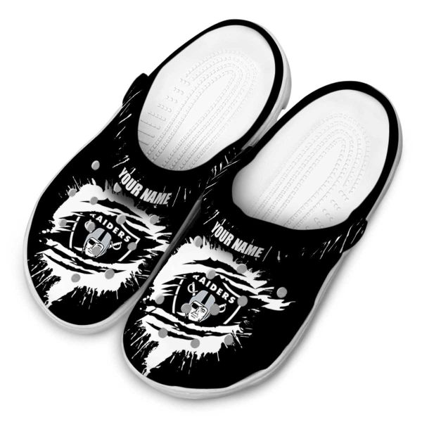 Customized Las Vegas Raiders Splash Motif Background Crocs Trendy