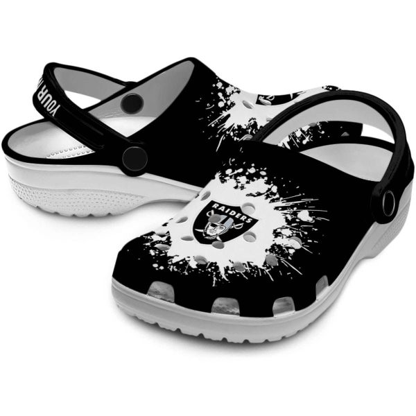 Customized Las Vegas Raiders Splatter Background Crocs Latest Model