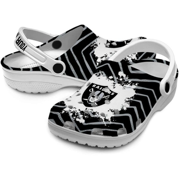 Customized Las Vegas Raiders Zigzag Paint Burst Crocs Latest Model