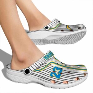 Customized Los Angeles Chargers Pinstripe Pattern Crocs High quality