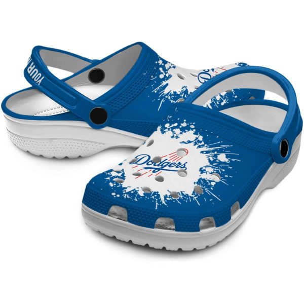 Customized Los Angeles Dodgers Splatter Background Crocs Latest Model