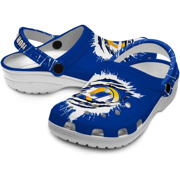Customized Los Angeles Rams Splash Motif Background Crocs Latest Model