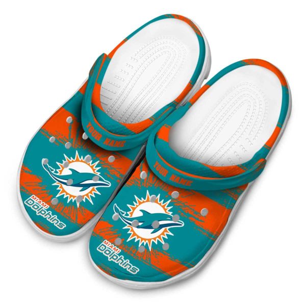 Customized Miami Dolphins Paint Splatter Graphics Crocs Trendy