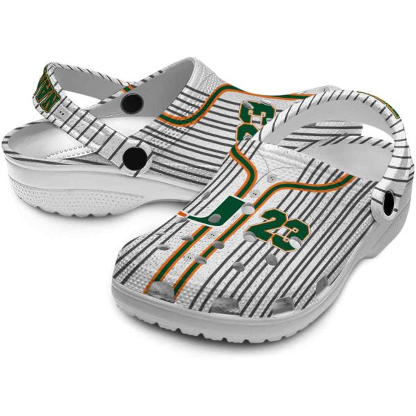 Customized Miami Hurricanes Pinstripe Pattern Crocs Latest Model