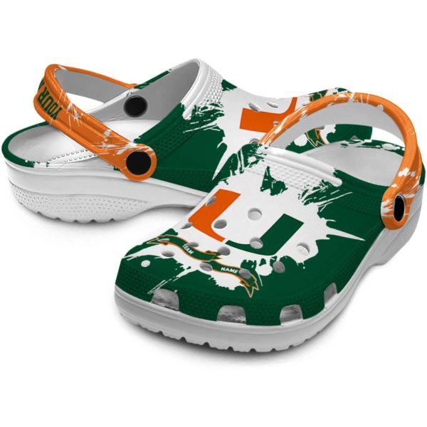Customized Miami Hurricanes Splatter Pattern Crocs Latest Model