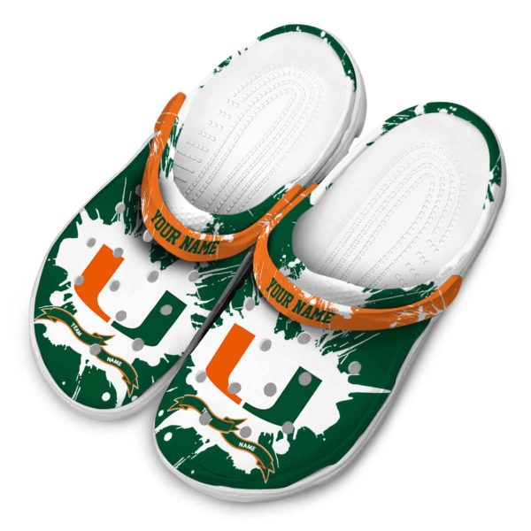 Customized Miami Hurricanes Splatter Pattern Crocs Trendy
