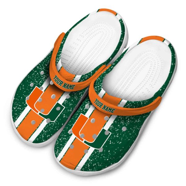 Customized Miami Hurricanes Vertical Stripes Crocs Trendy