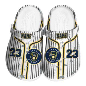 Customized Milwaukee Brewers Pinstripe Pattern Crocs Best selling