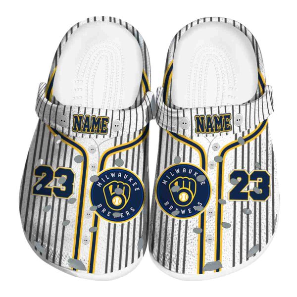 Customized Milwaukee Brewers Pinstripe Pattern Crocs Best selling