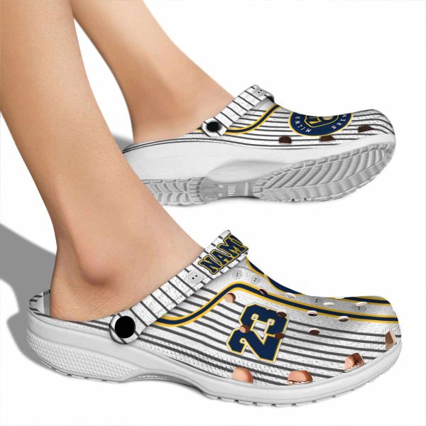 Customized Milwaukee Brewers Pinstripe Pattern Crocs High quality
