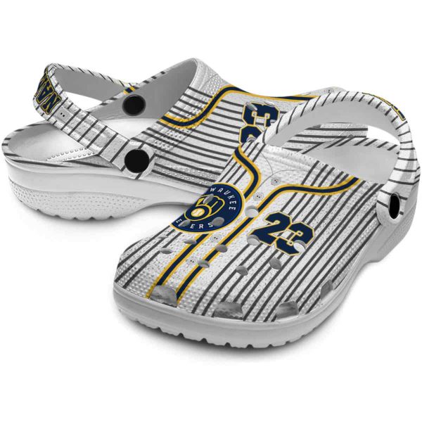 Customized Milwaukee Brewers Pinstripe Pattern Crocs Latest Model